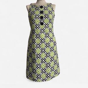 Michael Kors Green and Black Geometric Midi Dress